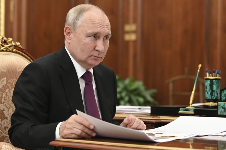 El presidente ruso Vladímir Putin en Moscú el 6 de septiembre de 2023. (Mikhail Klimentyev, Sputnik, Kremlin Pool Photo via AP)