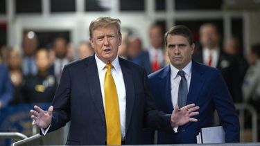 El expresidente estadounidense Donald Trump afuera del tribunal de Manhattan en la ciudad de Nueva York el 21 de mayo de 2024. (Justin Lane/Pool Photo via AP)