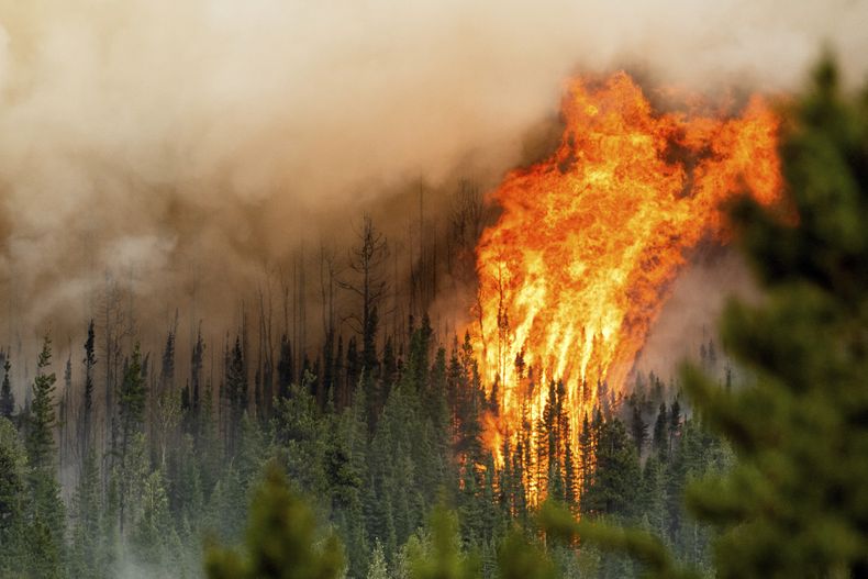 Un incendio forestal al norte de Fort St. John, Columbia Británica, el 2 de julio de 2023. (Foto AP/Noah Berger)