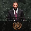 El presidente sirio Ahmed al-Sharaa en la Asamblea General de las Naciones Unidas en la sede del organismo en Nueva York, el 23 de septiembre del 2026. (AP foto/Heather Khalifa)