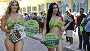 las damas lechuga caminan en bikinis en la habana para promover el vegetarianismo