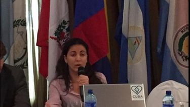 Rosa María Payá en el Foro de Movimientos Juveniles en Panamá.