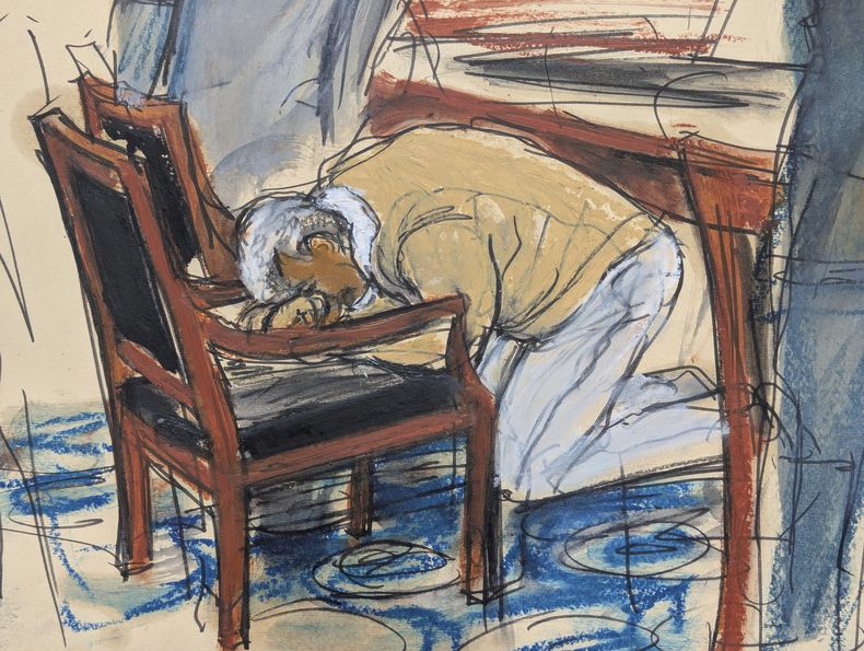 En este sketch judicial, Sean Diddy Combs reacciona después de ser declarado culpable de delitos relacionados con prostitución, pero absuelto de cargos de tráfico sexual y crimen organizado que podrían haberlo puesto tras las rejas de por vida, el miércoles 2 de julio de 2025, en el tribunal federal de Manhattan en Nueva York. (Elizabeth Williams via AP)