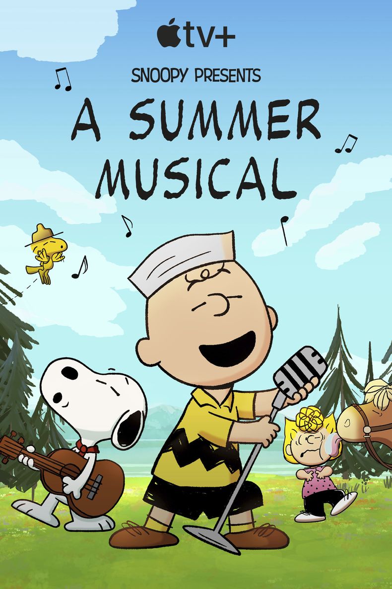 Esta imagen publicada por Apple TV+ muestra el arte promocional de Snoopy Presents: A Summer Musical. (Apple TV+ via AP)