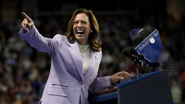 La nominada presidencial demócrata y vicepresidenta, Kamala Harris, habla en un mitin de campaña el sábado 10 de agosto de 2024, en Las Vegas. (AP Foto/Julia Nikhinson)