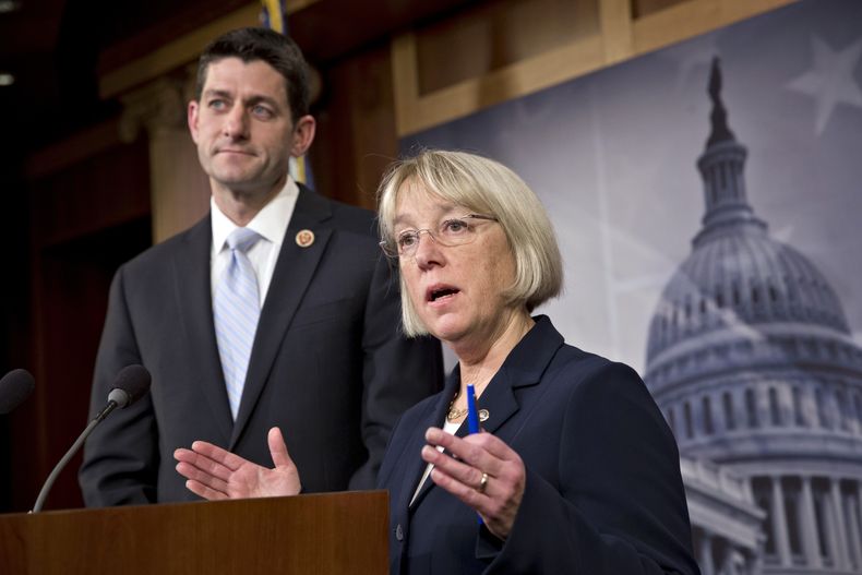 Paul Ryan, republicano por Wisconsin y presidente de la Comisi&oacute;n de la C&aacute;mara de Representantes para el Presupuesto, y Patty Murray, dem&oacute;crata por Washington y presidenta de la Comisi&oacute;n del Senado para el Presupuesto, anuncian