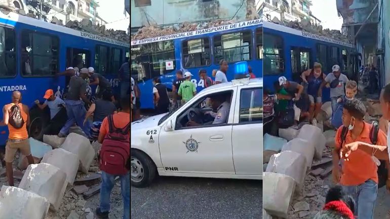 Captado los momentos de pánico que vivieron pasajeros de un Ómnibus en Cuba tras estrellare contra un edificio