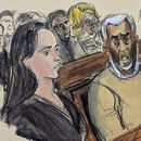 ARCHIVO - En esta caricatura de la sala del tribunal, flanqueado por los abogados defensores Teny Geragos, a la izquierda, y Brian Steel, a la derecha, Sean Diddy Combs, en el centro, reacciona después de que se le negara la libertad bajo fianza por delitos relacionados con la prostitución, el 2 de julio de 2025, en el tribunal federal de Manhattan en Nueva York. (Elizabeth Williams via AP, archivo)
