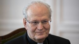 ARCHIVO - El cardenal húngaro Peter Erdo es entrevistado por The Associated Press, en Budapest, el jueves 20 de abril de 2023. (AP Foto/Denes Erdos, archivo)