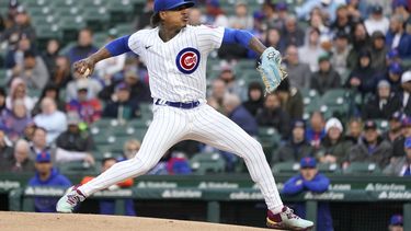 Marcus Stroman, abridor de los Cachorros de Chicago, lanza durante la primera entrada del juego de béisbol de su equipo en contra de los Mets de Nueva York, el miércoles 24 de mayo de 2023, en Chicago. (AP Foto/Charles Rex Arbogast)