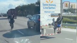 video de hombre montando bicicleta en la i-95 y otro enganchado de un camion de walmart generan preocupacion entre residentes de miami