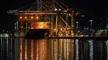 ARCHIVO - El carguero Ever Libra atraca en el puerto de Los Ángeles, el 21 de noviembre de 2022. (AP Foto/Damian Dovarganes, archivo)