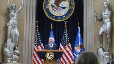 El secretario de Justicia de Estados Unidos, Merrick Garland, habla durante una conferencia anual en la sede del Departamento de Justicia en Washington, el jueves 12 de septiembre de 2024. (AP Foto/Jose Luis Magana)
