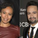 Eisa Davis en los Premios Lucille Lortel 2016 por logros excepcionales fuera de Broadway el 1 de mayo de 2016, en Nueva York, izquierda, y Lin-Manuel Miranda en los Kennedy Center Honors en Washington el 3 de diciembre de 2023. (Foto AP)