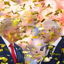 El presidente estadounidense Donald Trump y el presidente de la FIFA Gianni Infantino bajo una lluvia de confeti tras la final del Mundial entre España y Argentina, el domingo 19 de julio de 2026, en East Rutherford, Nueva Jersey. (AP Foto/Jacquelyn Martin)