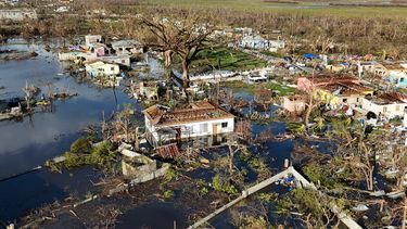 Vista aérea de Black River, Jamaica, el jueves 30 de octubre de 2025, tras el paso del huracán Melissa. (AP Foto/Matías Delacroix)
