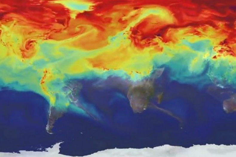 La NASA comprimió en un video de tres minutos la liberación de dióxido de carbono emanado en el mundo durante un año; los países del hemisferio norte, los más contaminantes