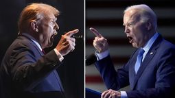 Esta combinación de fotos tomadas en Columbia, Carolina del Sur, muestra a la izquierda, el expresidente Donald Trump el 24 de febrero del 2024 y a la derecha al presidente Joe Biden el 27 de enero del 2024. (Foto AP)