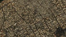 Esta imagen aérea, proporcionada por Maxar Technologies, muestra el distrito de Rimal el martes 10 de octubre de 2023, en la Ciudad de Gaza. (Imagen satelital ©2023 Maxar Technologies vía AP)