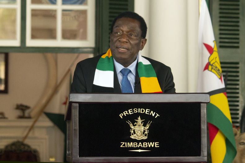 El presidente de Zimbabue Emmerson Mnangagwa en Harare, el 27 de agosto de 2023. . (Foto AP /Tsvangirayi Mukwazhi)