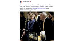 Esta captura de pantalla de una publicación de Donald Trump en su cuenta de Truth Social muestra al futuro presidente y a la primera dama Jill Biden durante la ceremonia de reapertura de la catedral de Notre Dame, el 7 de diciembre de 2024, en París. (Truth Social vía AP)