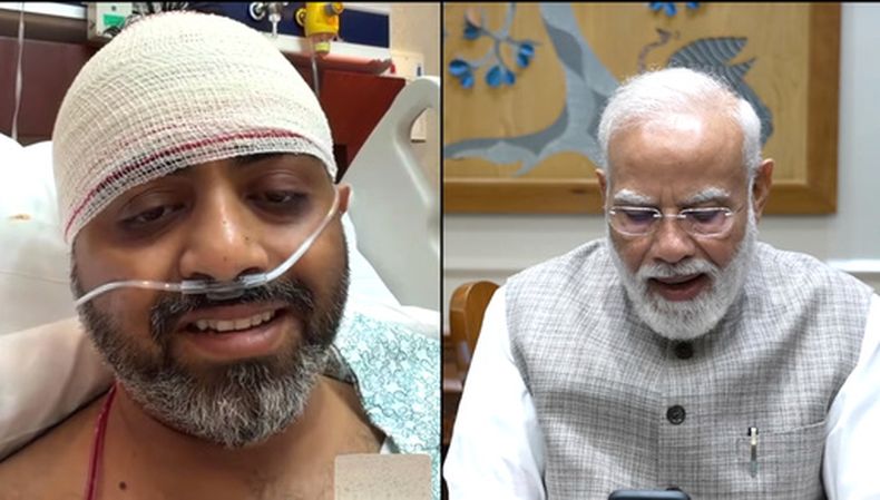 Esta captura de pantalla del canal de Narendra Modi en YouTube muestra a Modi, primer ministro de India, charlando con el capitán de FlyDubai Smit Machchhar, el 2 de octubre de 2026. (Canal de Youtube de Narendra Modi vía AP )