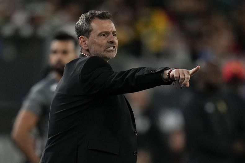 El técnico de México Diego Cocca durante el segundo tiempo del partido amistoso contra Camerún, el sábado 10 de junio de 2023, en San Diego. (AP Foto/Gregory Bull)