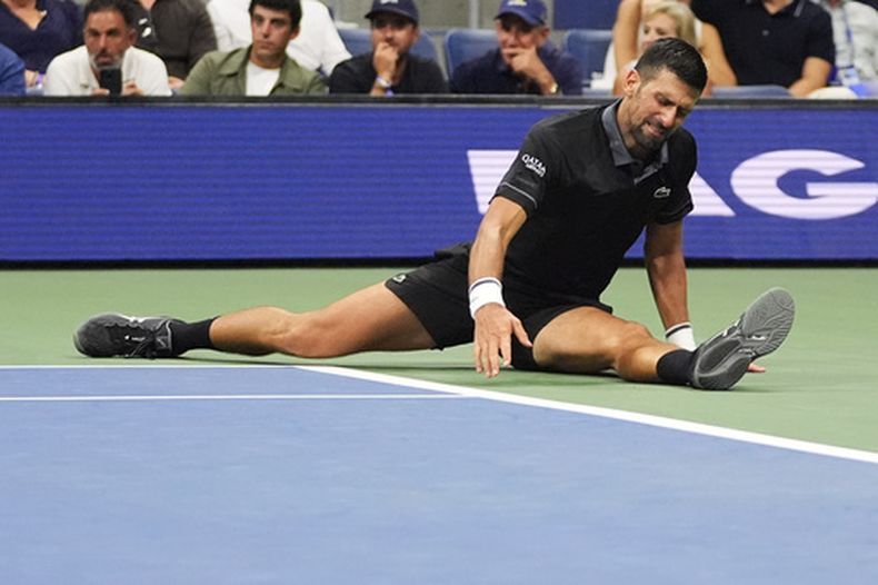 Novak Djokovic durante el partido contra Mariano Navone por la primera ronda del US Open, el domingo 30 de agosto de 2026, en Nueva York. (AP Foto/Frank Franklin II)