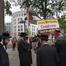 Judíos jasídicos y otras personas protestan contra las políticas de Netanyahu hacia los palestinos, cerca del Capitolio, antes de la visita del primer ministro israelí, Benjamin Netanyahu, el miércoles 24 de julio de 2024, en Washington. (AP Foto/Mike Stewart)