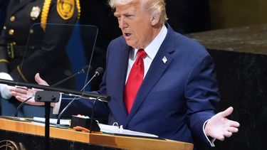 El presidente estadounidense Donald Trump habla ante la Asamblea General de las Naciones Unidas, el martes 23 de septiembre de 2025, en Nueva York. (AP Foto/Evan Vucci)