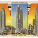 En esta imagen proporcionada por el Museo de la Ciudad de Nueva York, una postal que muestra el edificio Empire State, de izquierda a derecha, el edificio RCA y el edificio Chrysler. (Museum of the City of New York vía AP)