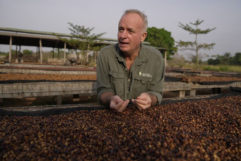Ian Paterson, director administrativo de Equatoria Teak --una compañía agroforestal sustentable--, habla durante una entrevista con The Associated Press el sábado 15 de febrero de 2025, cerca de Nzara, Sudán del Sur. (AP Foto/Brian Inganga)