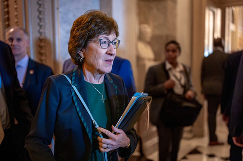 La senadora republicana por Maine Susan Collins en el Congreso en Washington el 24 de julio del 2025. (AP foto/J. Scott Applewhite)