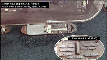 Ilustración de fotos de noticias de USNI. Imagen satelital © 2021 Maxar Technologies usada con permiso