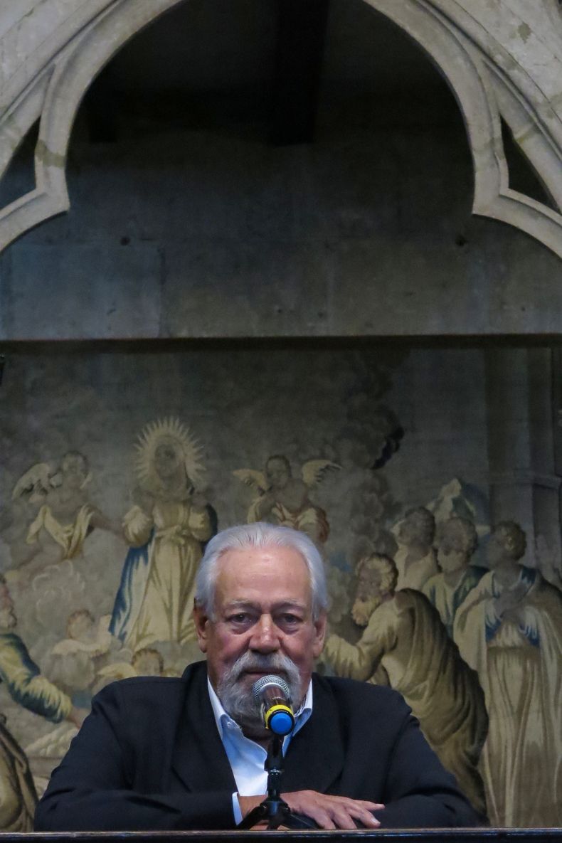 El autor mexicano Gonzalo Celorio, ganador del Premio Cervantes 2025, asiste a una conferencia en la Ciudad de México el martes 4 de noviembre de 2025. (Foto AP/Berenice Bautista)