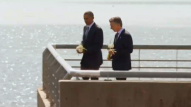 presidente obama visito  el parque de la memoria, en el ultimo dia  de su visita oficial a argentina