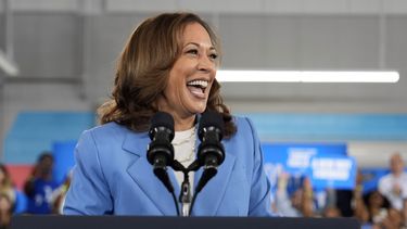 La candidata presidencial demócrata Kamala Harris sonría durante un acto de campaña en el campus Scott Northern Wake del Wake Tech Community College, en Raleigh, Carolina del Norte, el viernes 16 de agosto de 2024. (AP Foto/Julia Nikhinson)