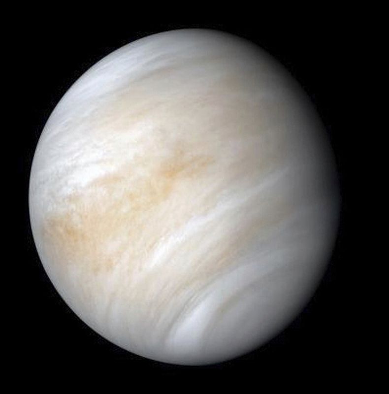 Esta imagen proporcionada por NASA/JPL-Caltech muestra a Venus captado desde la nave Mariner 10 de la NASA. (NASA/JPL-Caltech vía AP)