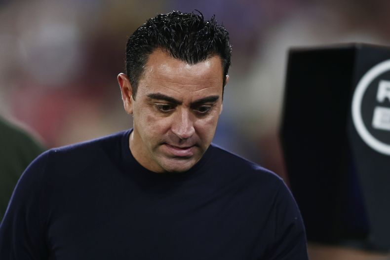 El técnico del Barcelona Xavi Hernández previo al partido contra Getafe en la Liga de España, el domingo 13 de agosto de 2023. (AP Foto/Alvaro Medranda)