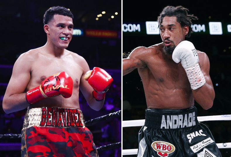 Esta combinación de fotos muestra a los boxeadores estadounidenses David Benavídez (izquierda) y Demetrius Andrade (AP Foto)