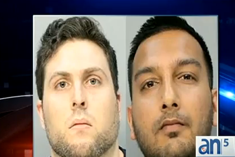 En corte los hombres acusados de disparar a un vehículo de la policía en un elegante barrio de Coral Gables. Uno de ellos confesó que uso su pistola nueve milímetros porque estaba borracho.