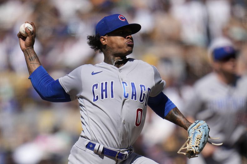 El abridor de los Cachorros de Chicago Marcus Stroman trabaja en la cuarta entrada del encuentro ante los Padres de San Diego el domingo 4 de junio del 2023. (AP Foto/Gregory Bull)